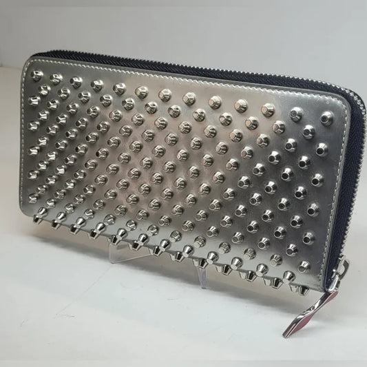 Christian Louboutin Panettone Silver Leather Studded Long Zippy Wallet