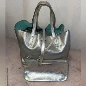Tiffany & Co. Metallic Silver x Green Reversible Tote with Pouch