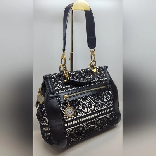Dolce & Gabbana Miss Sicily Black/White Lace and Leather Handbag