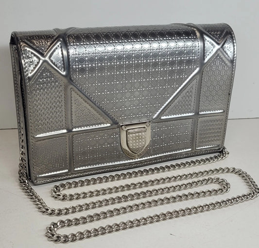 Christian Dior Diorissimo Silver Patent Leather Small Handbag