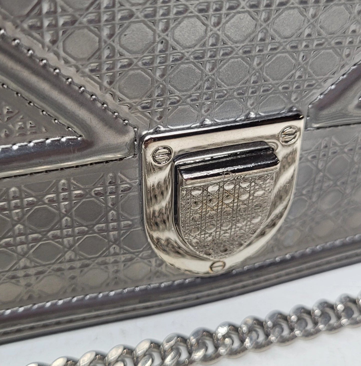 Christian Dior Diorissimo Silver Patent Leather Small Handbag