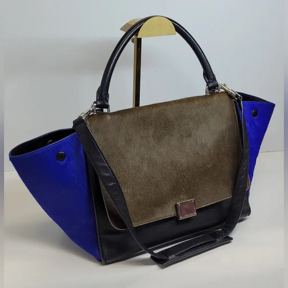 Celine Trapeze Tri Color Leather & Suede Handbag