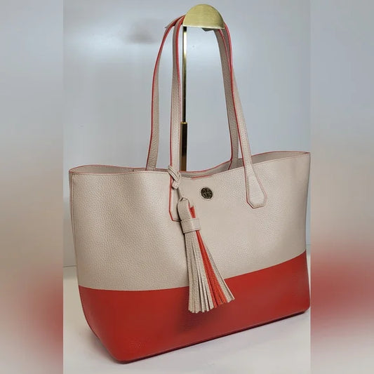 Tory Burch Color Block Pebbled Leather Perry Tote