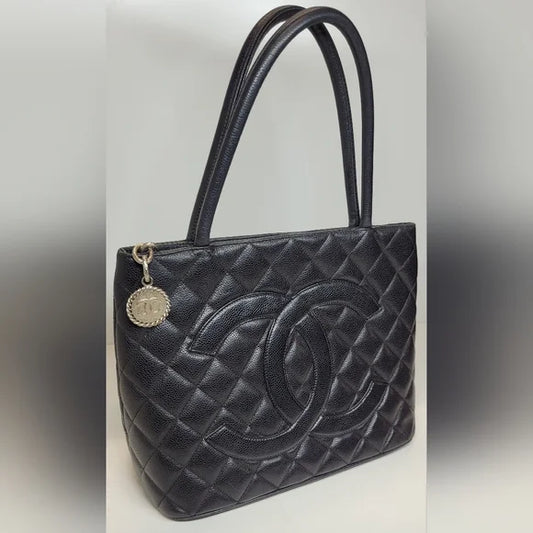 Chanel Caviar Black Leather Medallion Tote