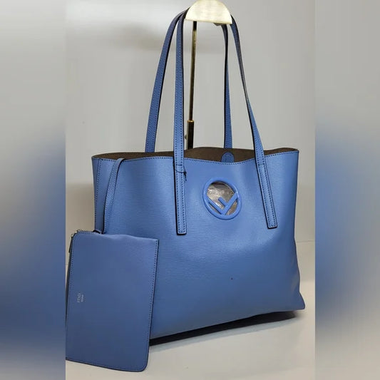 Fendi F is Fendi Blue Leather Shopping Tote Bag with 2 Piece