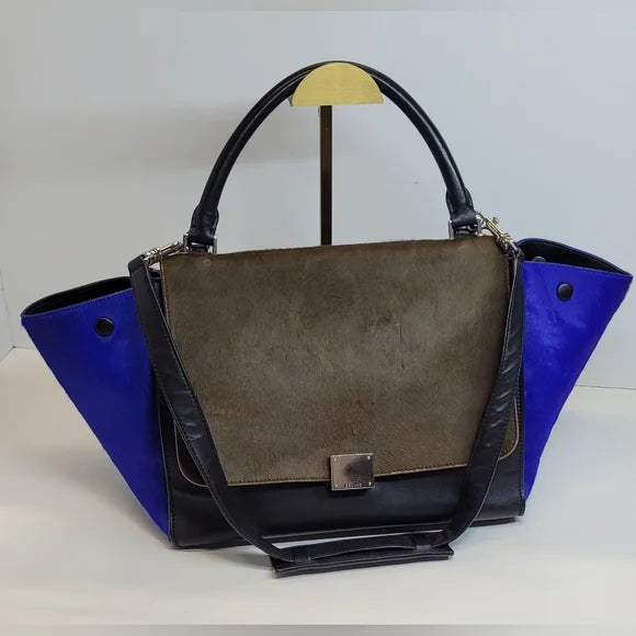 Celine Trapeze Tri Color Leather & Suede Handbag