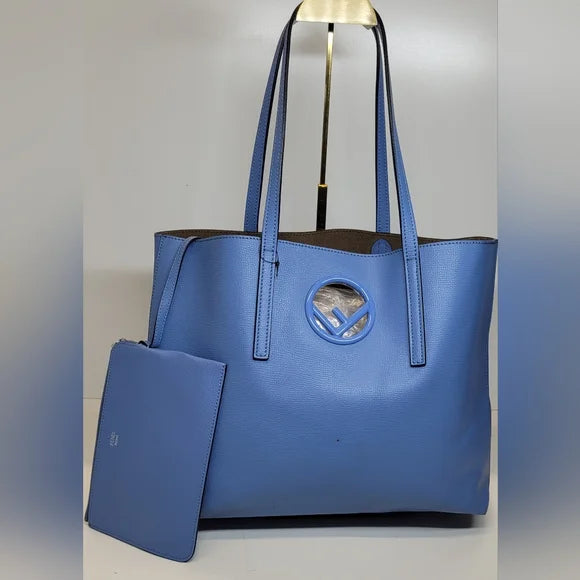 Fendi F is Fendi Blue Leather Shopping Tote Bag with 2 Piece