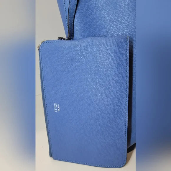 Fendi F is Fendi Blue Leather Shopping Tote Bag with 2 Piece