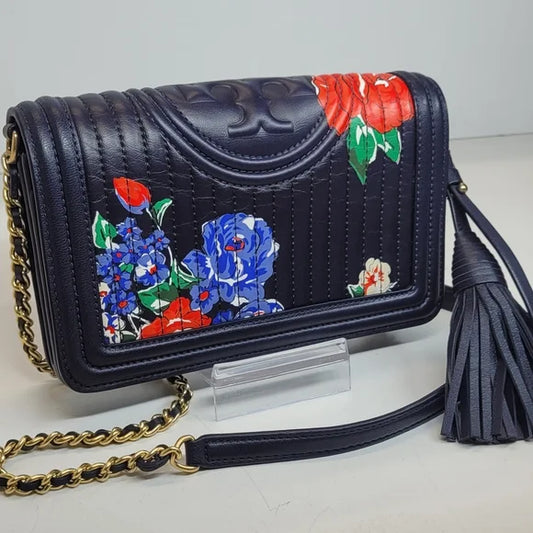 Tori Burch Floral Fleming Soft Leather Crossbody Bag