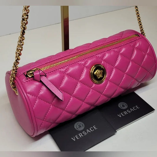 Versace La Medusa Pink Quilted Cylinder Bag