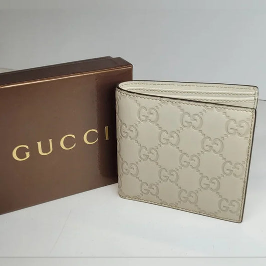 Gucci Guccissima Off White Leather BiFold Wallet