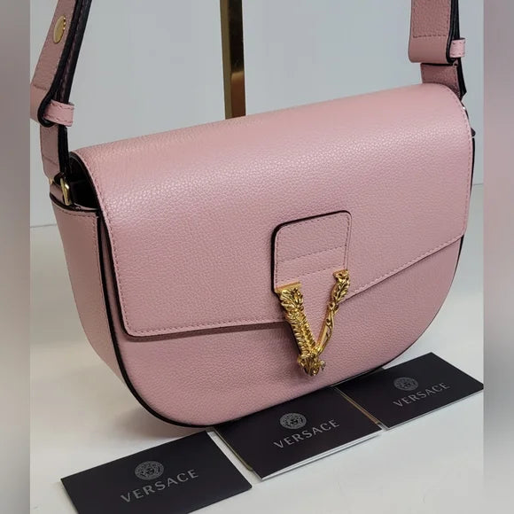Versace Virtus Pink Calf Leather Handbag NWOT