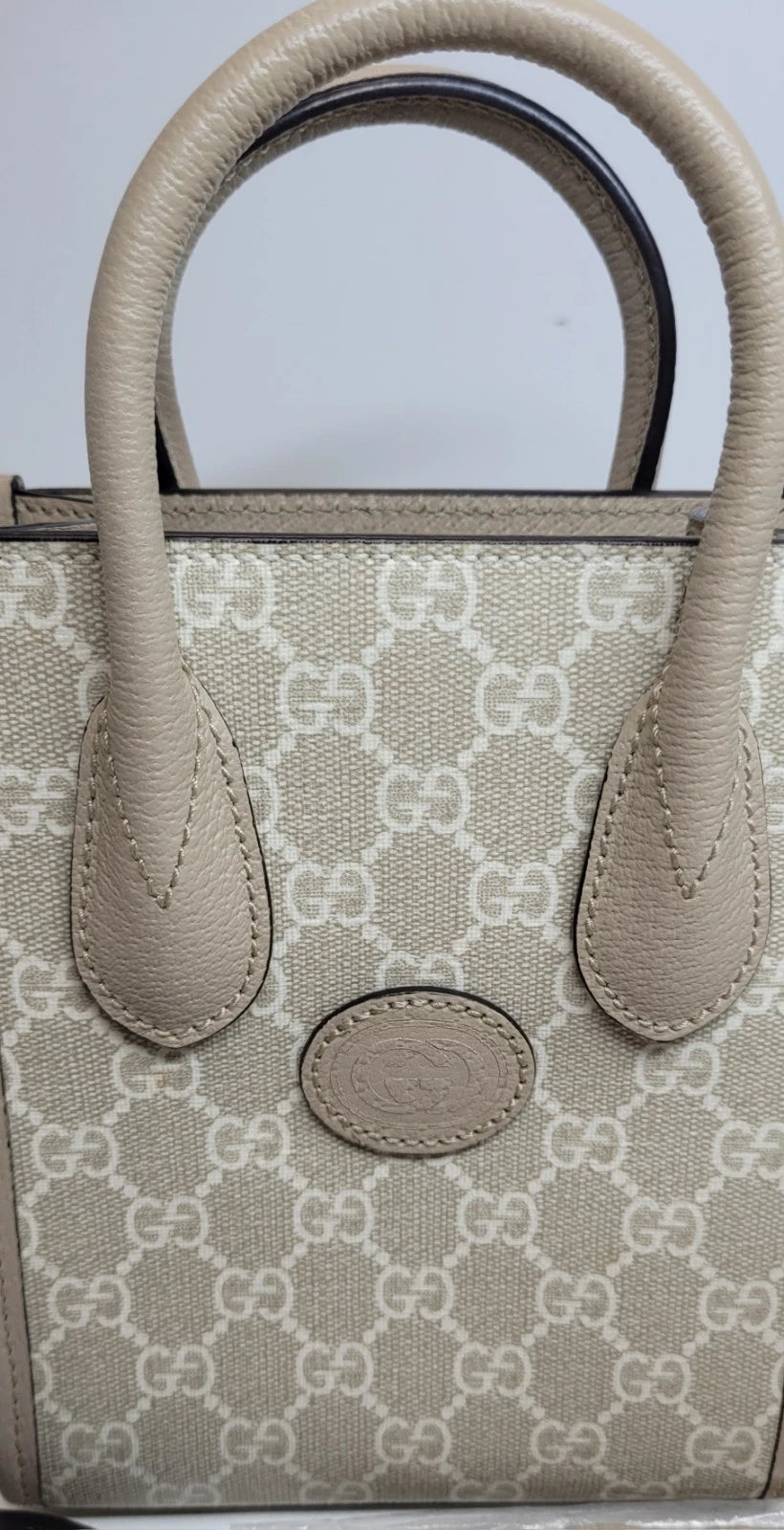 Gucci Interlocking G Beige Coated Canvas Mini 2 Way Tote Bag