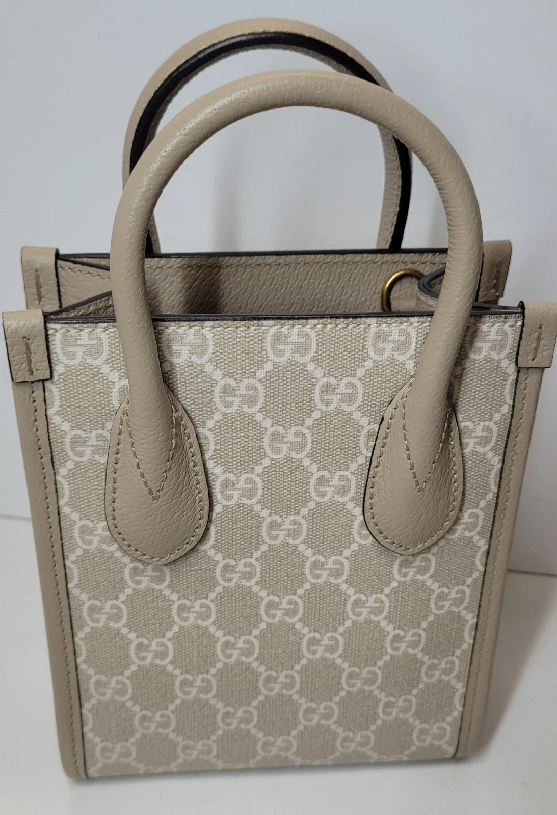 Gucci Interlocking G Beige Coated Canvas Mini 2 Way Tote Bag