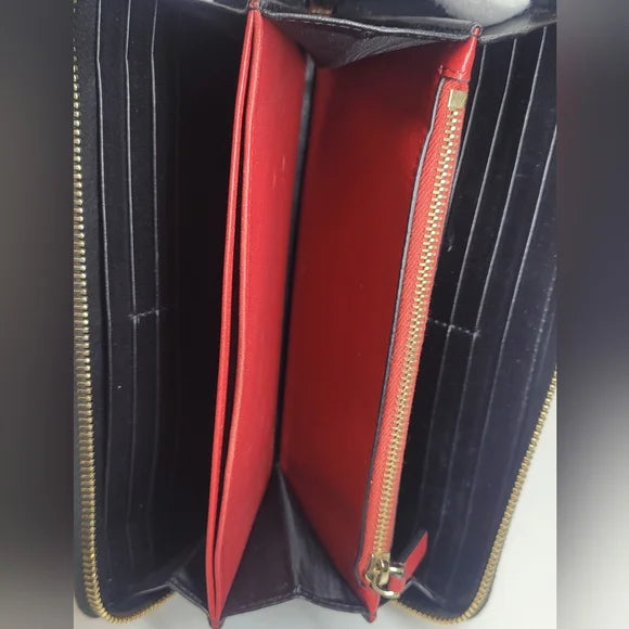 Valentino Garvavani Black Lambskin Leather Studded Long Zippy Wallet