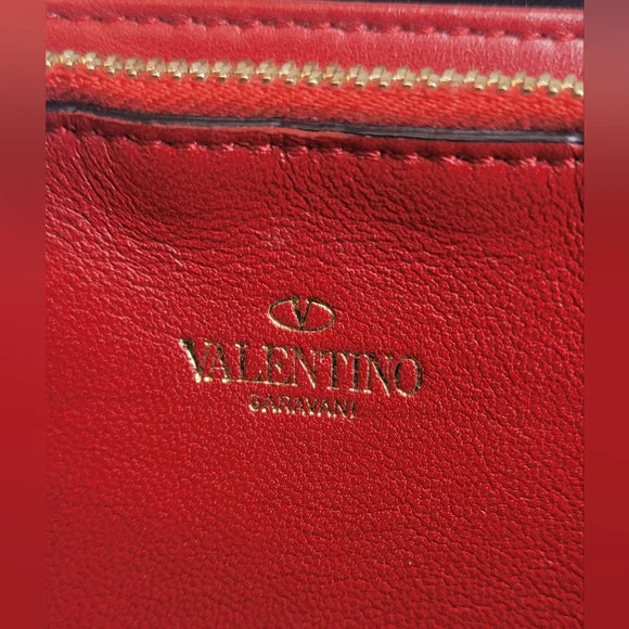 Valentino Garvavani Black Lambskin Leather Studded Long Zippy Wallet