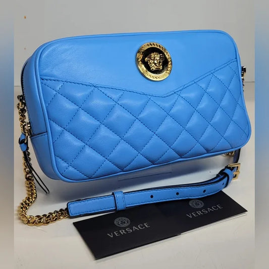 Sold!!! Versace La Medusa Blue Quilted Camera Bag