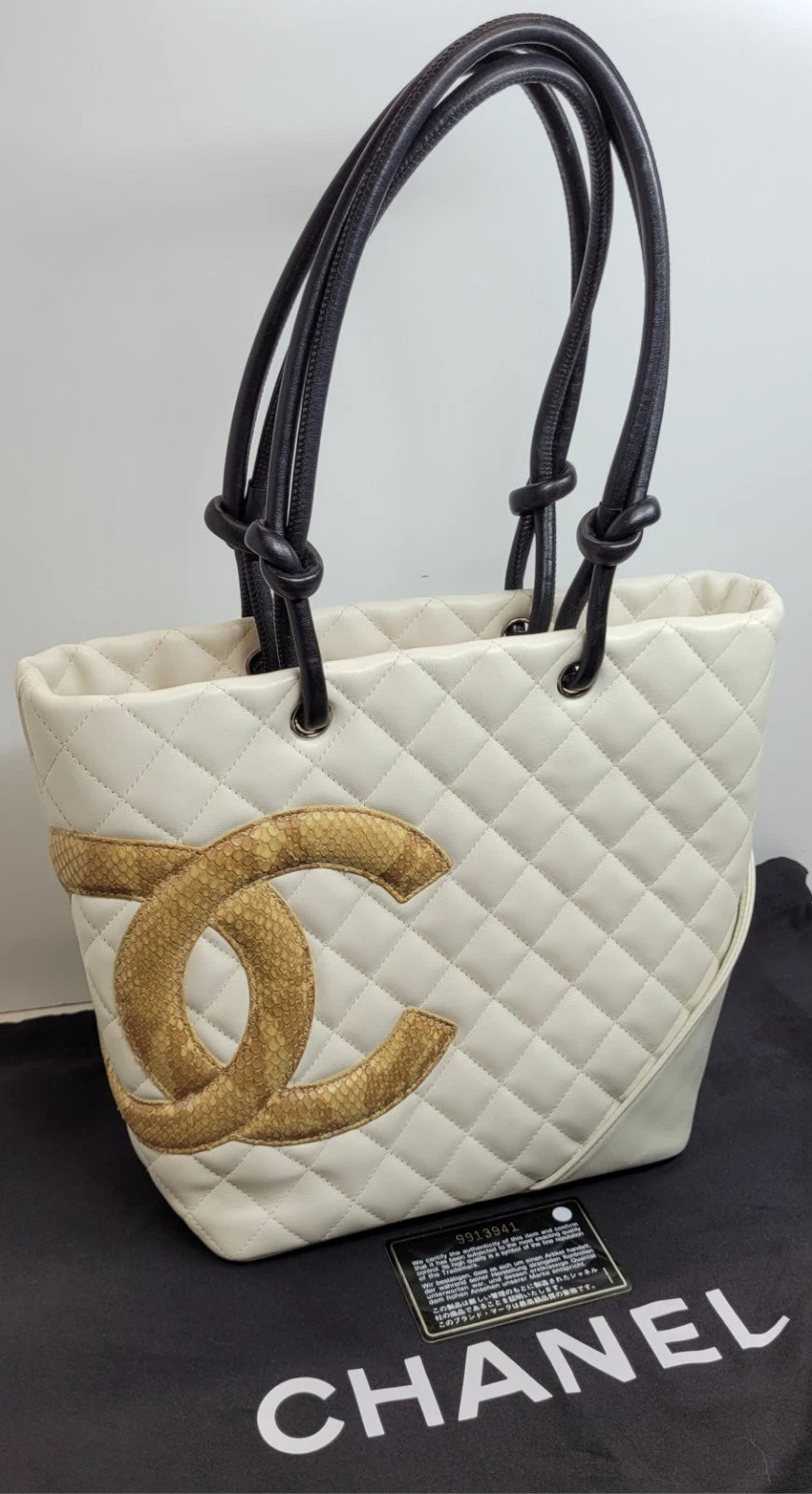 Chanel Cambone Quilted Lambskin Handbag With Python CC