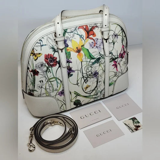 Gucci Flora White Leather Dome Bag