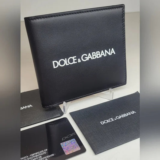 Dolce & Gabanna Mens Black Leather Logo Bi Fold Wallet