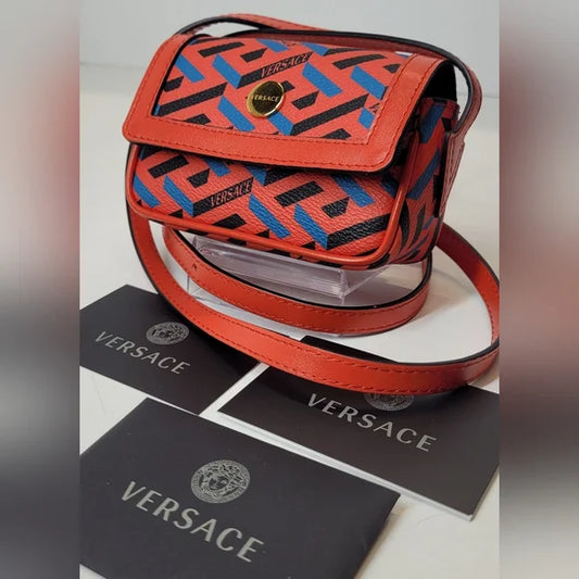 Versace La Grecca Red Leather Micro Bag