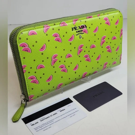 Prada Saffiano Watermelon Print Long Zippy Wallet