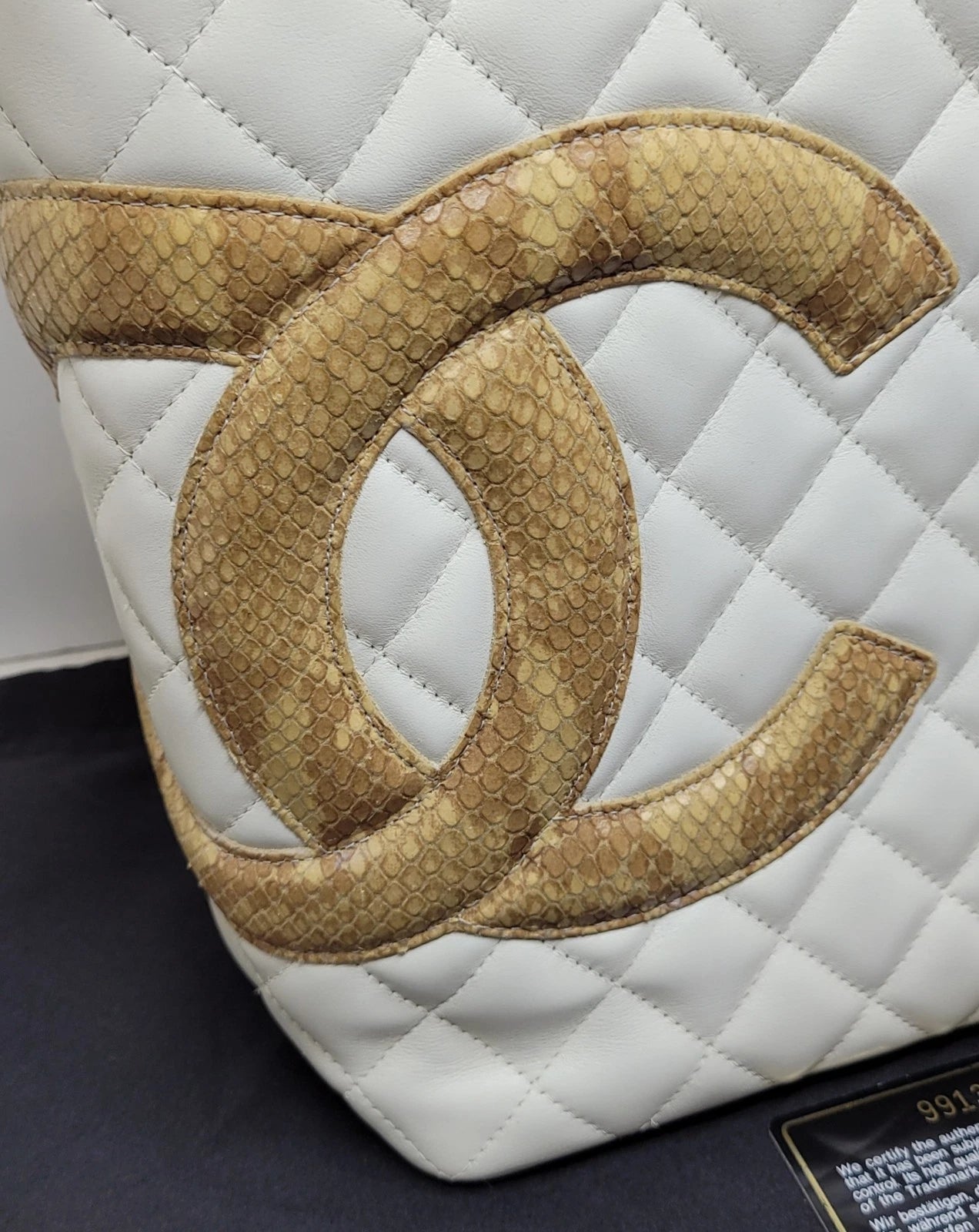 Chanel Cambone Quilted Lambskin Handbag With Python CC