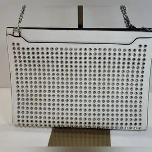 Christian Louboutin White Silver Studded crossbody Bag Pochette Clutch Bag