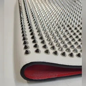 Christian Louboutin White Silver Studded crossbody Bag Pochette Clutch Bag