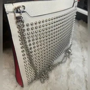 Christian Louboutin White Silver Studded crossbody Bag Pochette Clutch Bag