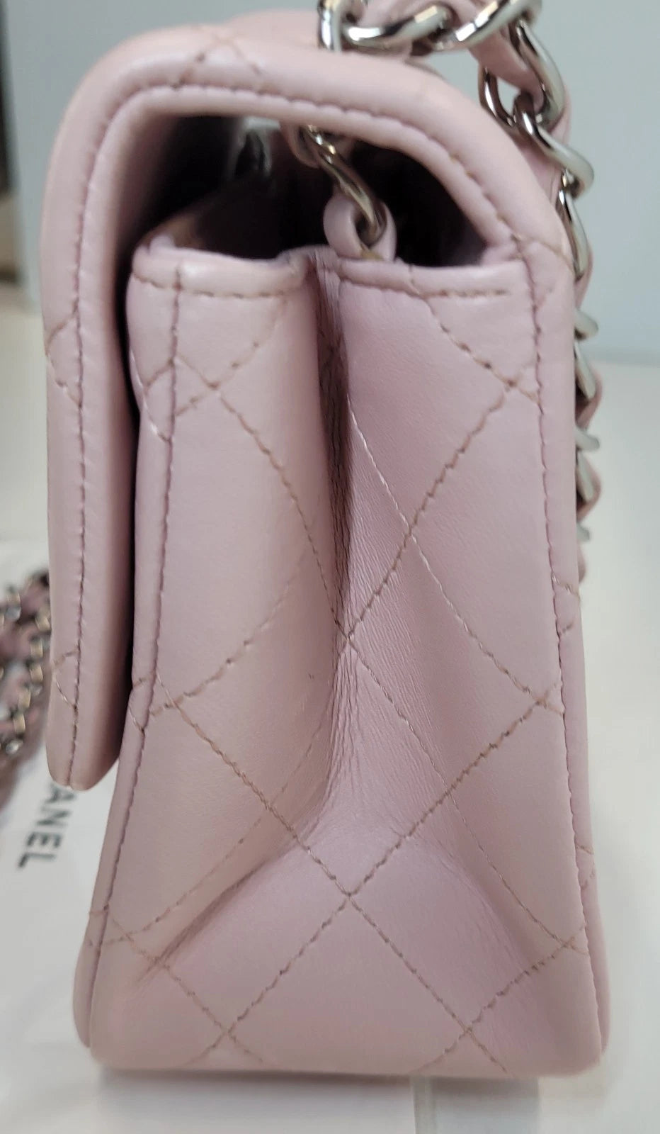 Chanel Quilted Pink Lambskin Classic Mini Square Crossbody Bag w/box