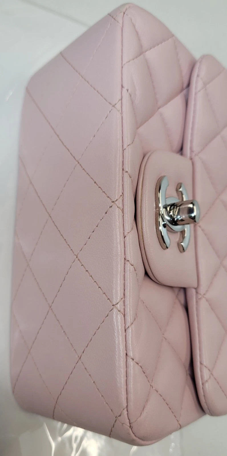 Chanel Quilted Pink Lambskin Classic Mini Square Crossbody Bag w/box