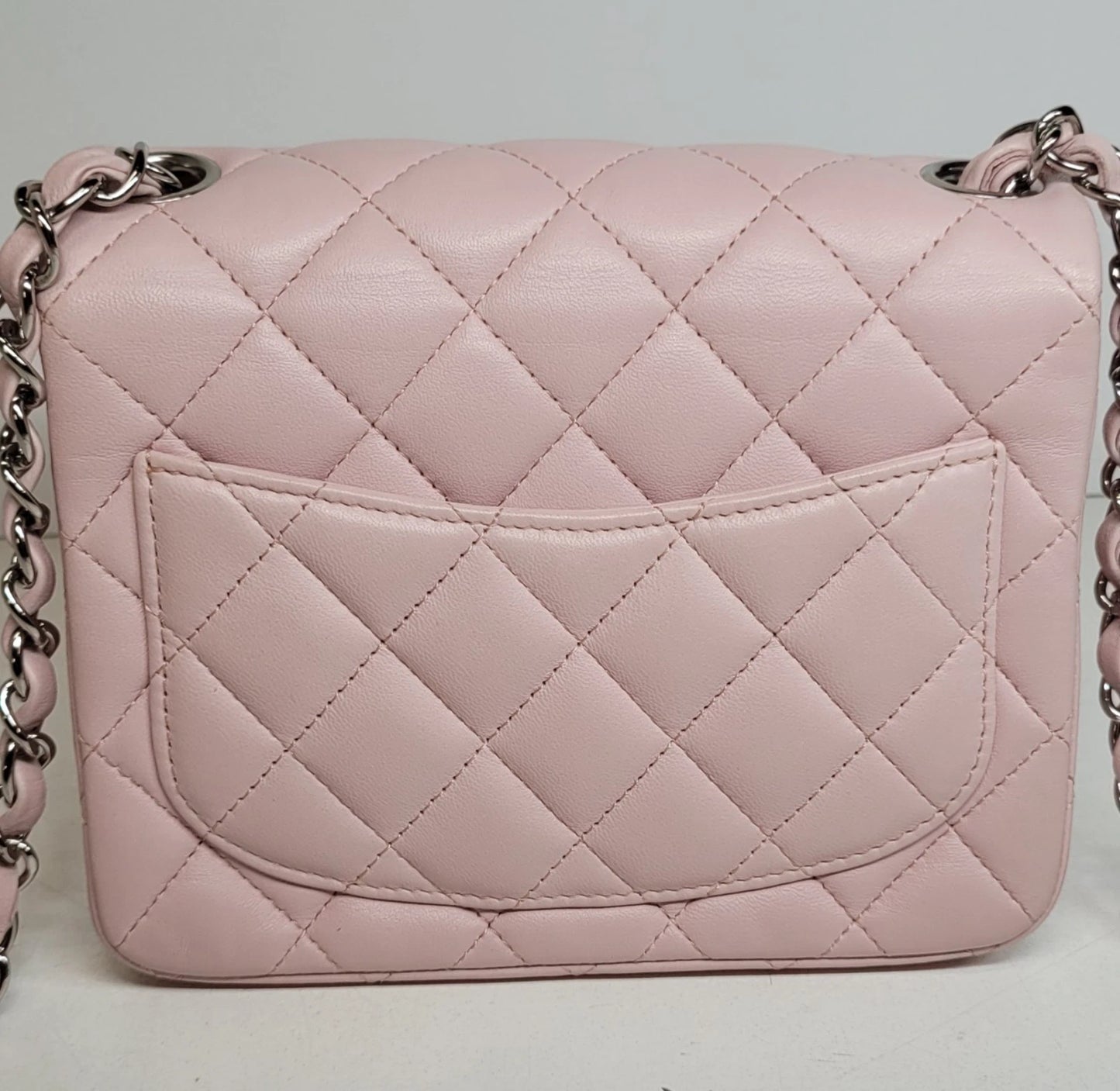 Chanel Quilted Pink Lambskin Classic Mini Square Crossbody Bag w/box