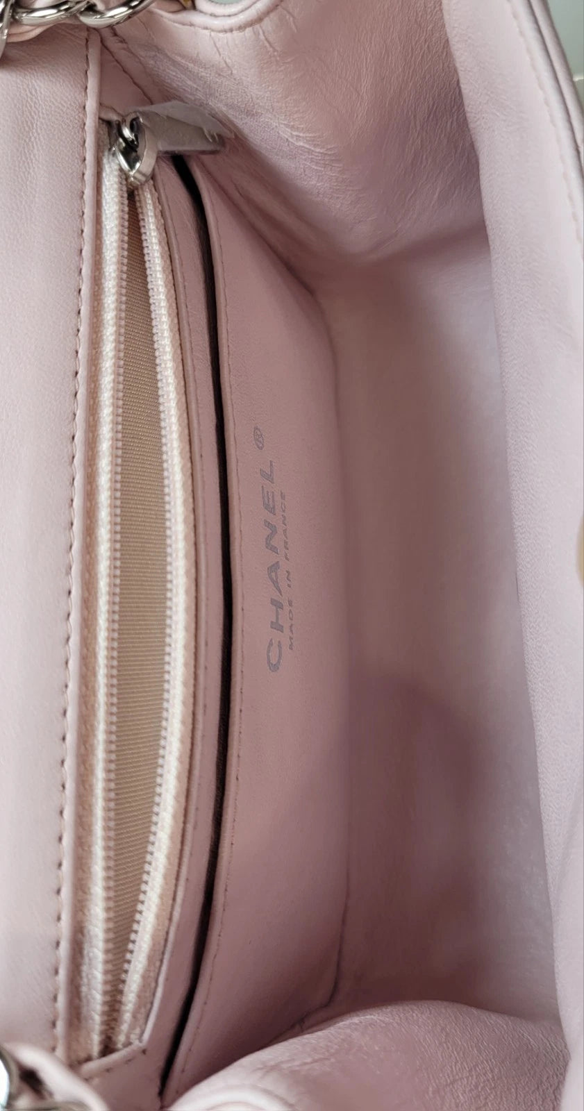 Chanel Quilted Pink Lambskin Classic Mini Square Crossbody Bag w/box