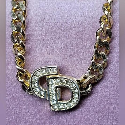 Christian Dior Gold Plated And Rhinstone CD Logo Bracelet