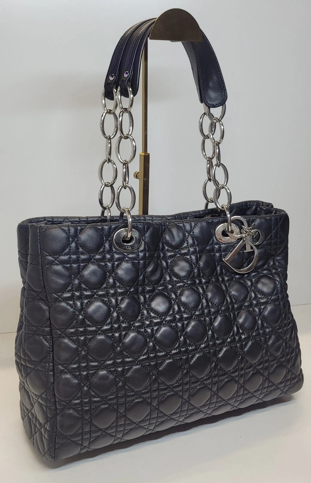 Christian Dior Black Lambskin Cannage Tote Bag