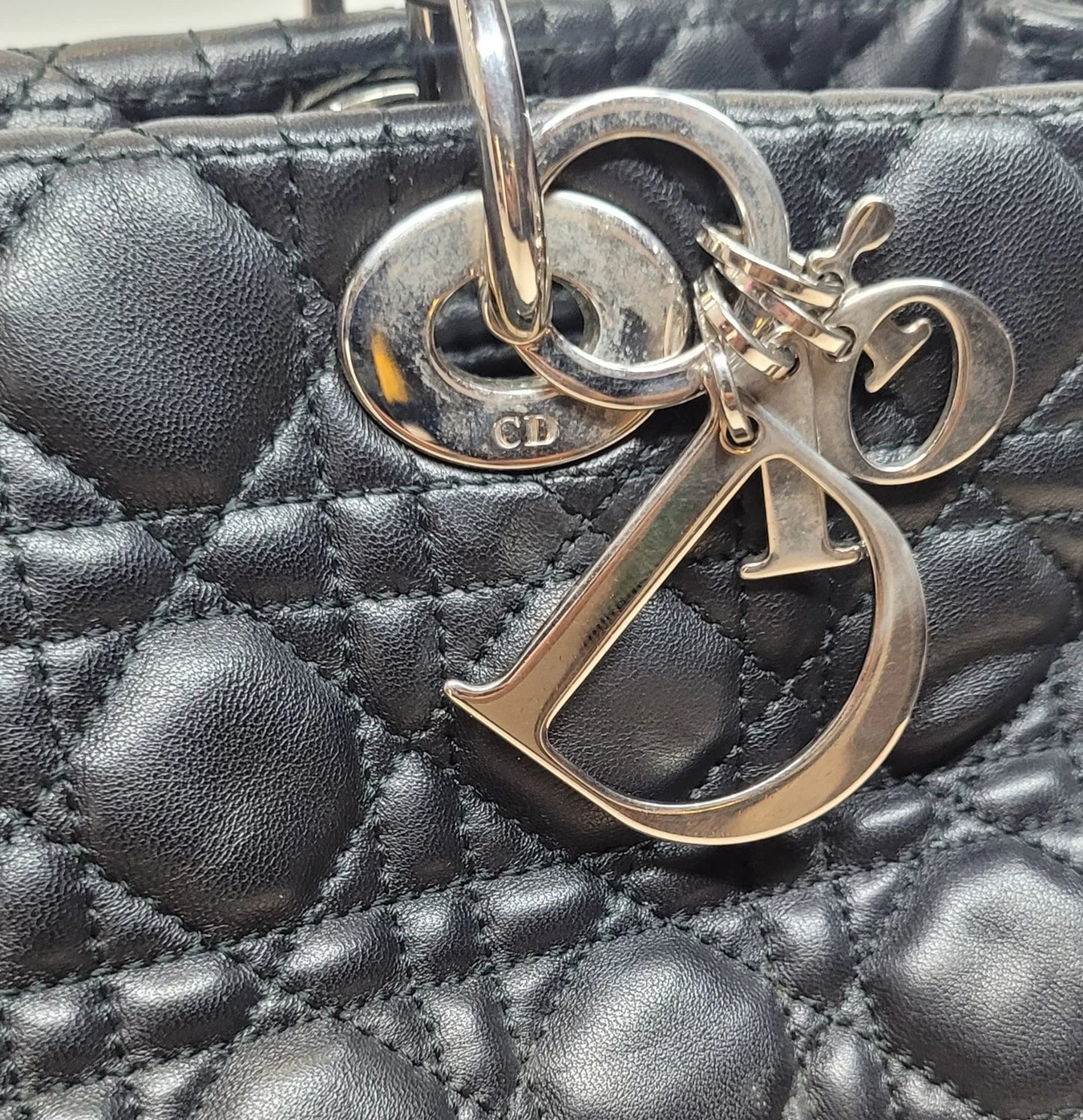 Christian Dior Black Lambskin Cannage Tote Bag