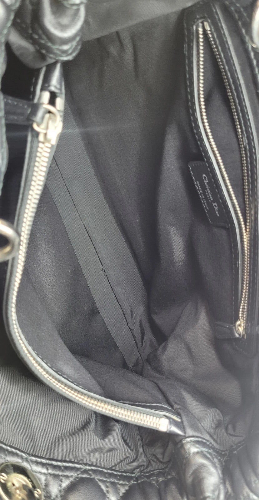 Christian Dior Black Lambskin Cannage Tote Bag