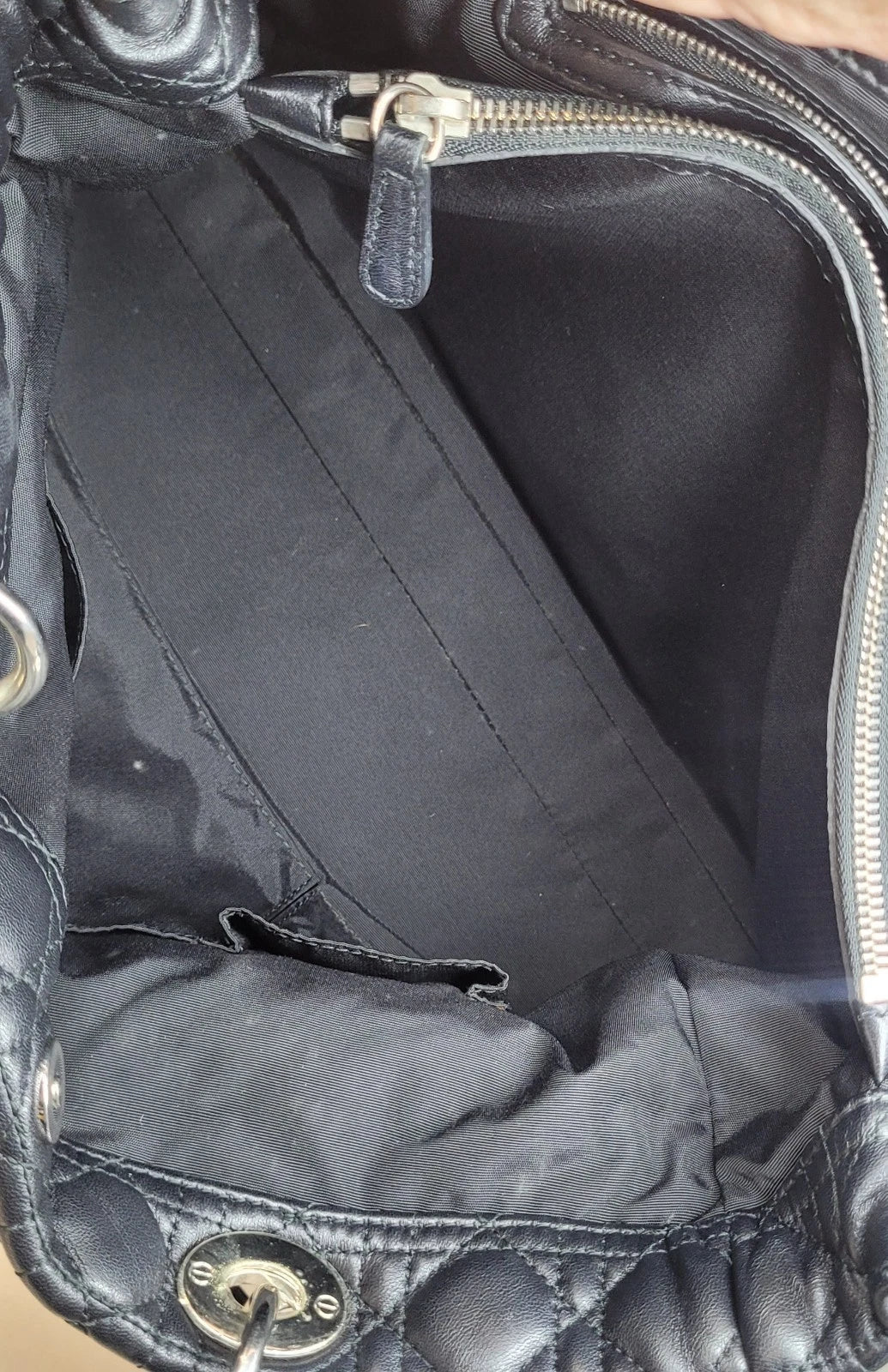 Christian Dior Black Lambskin Cannage Tote Bag