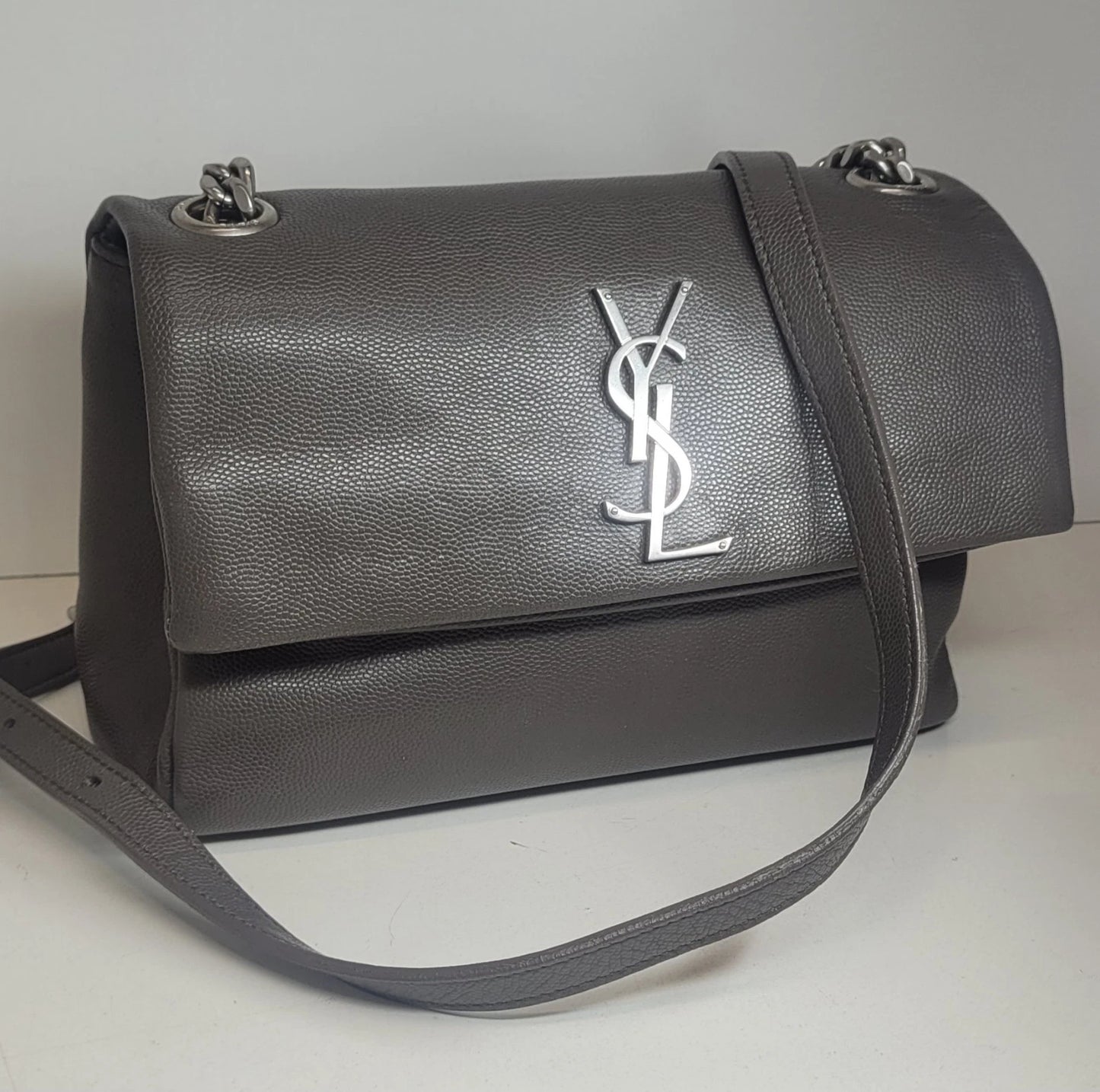 YSL West Hollywood Gray Leather Shoulder Bag