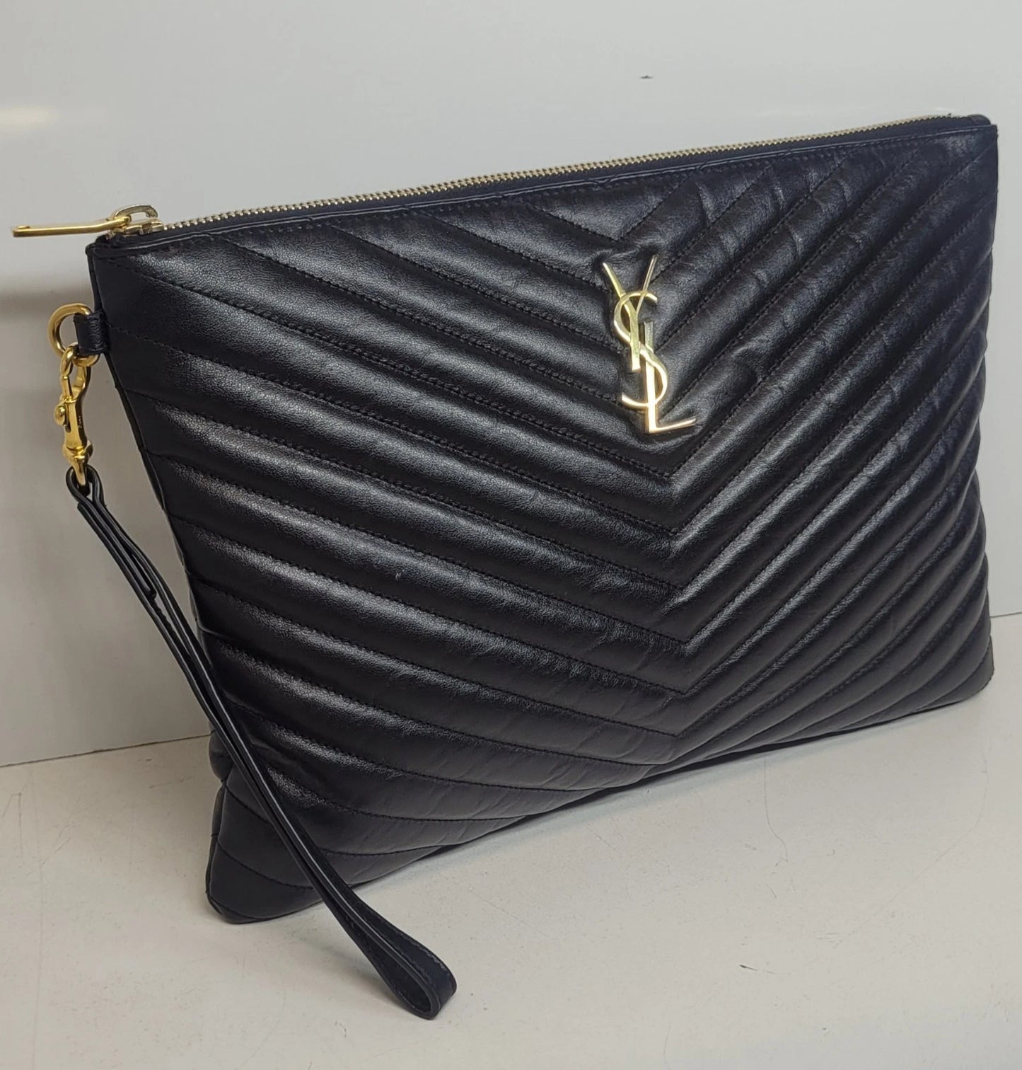 YSL Large Black Leather Clutch