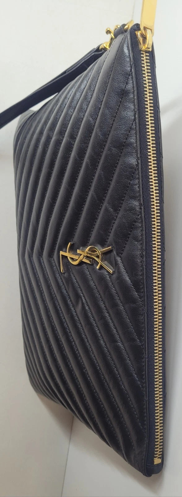 YSL Large Black Leather Clutch