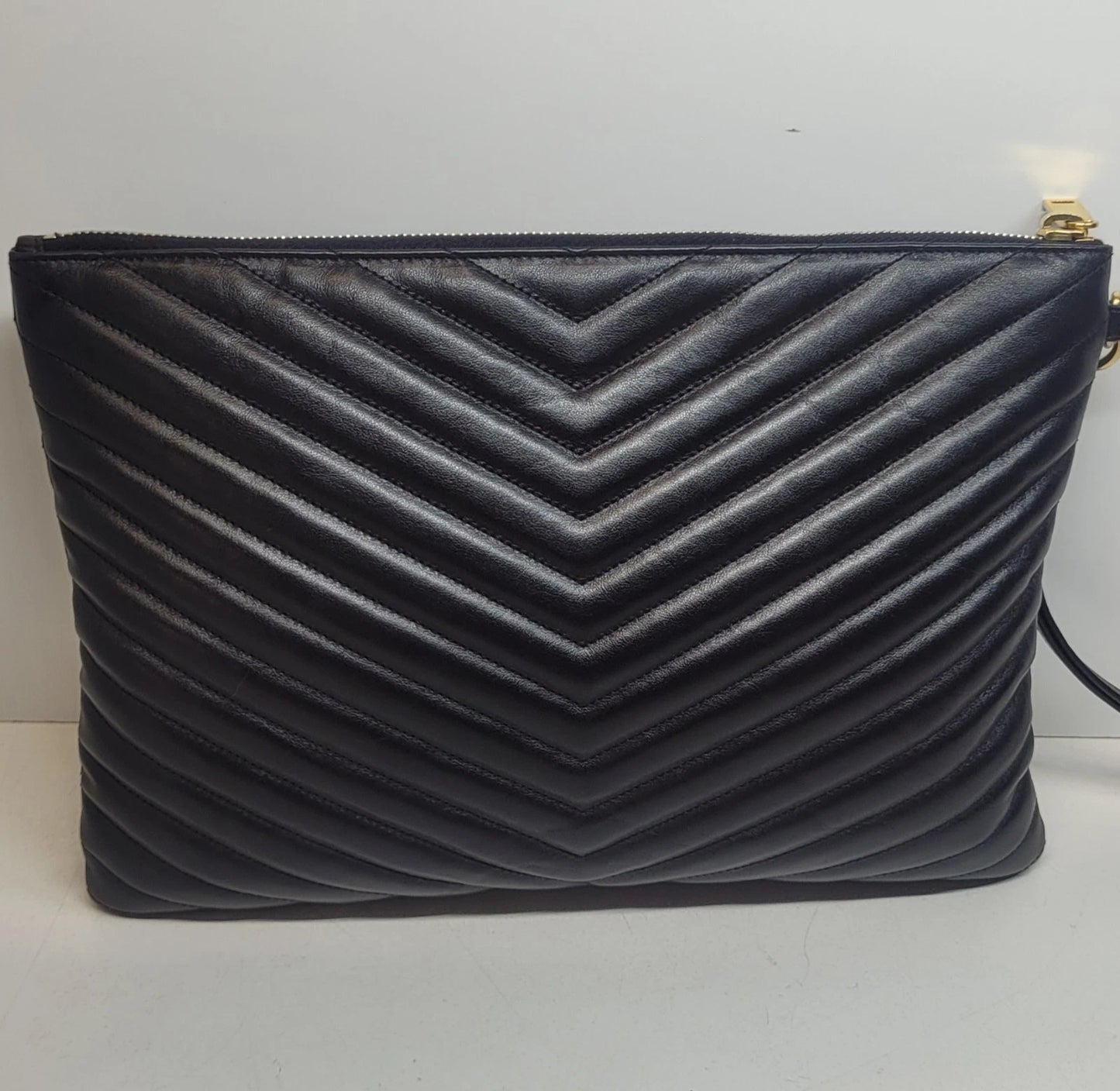 YSL Large Black Leather Clutch