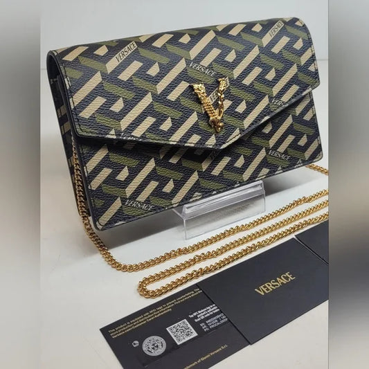 Versace La Greca Monogram Coated Canvas Crossbody Bag