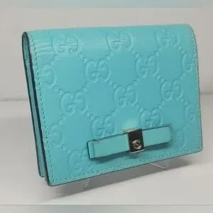 Gucci Teal Guccissima Bow Bi-Fold Wallet