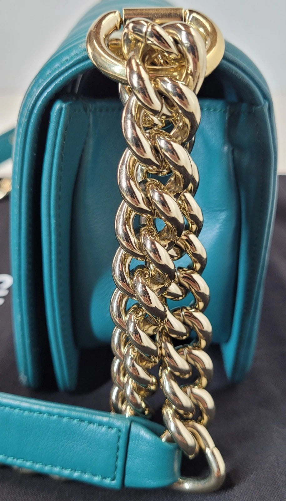 Chanel Lambskin Teal Chevron Leather Boy Bag Series 27