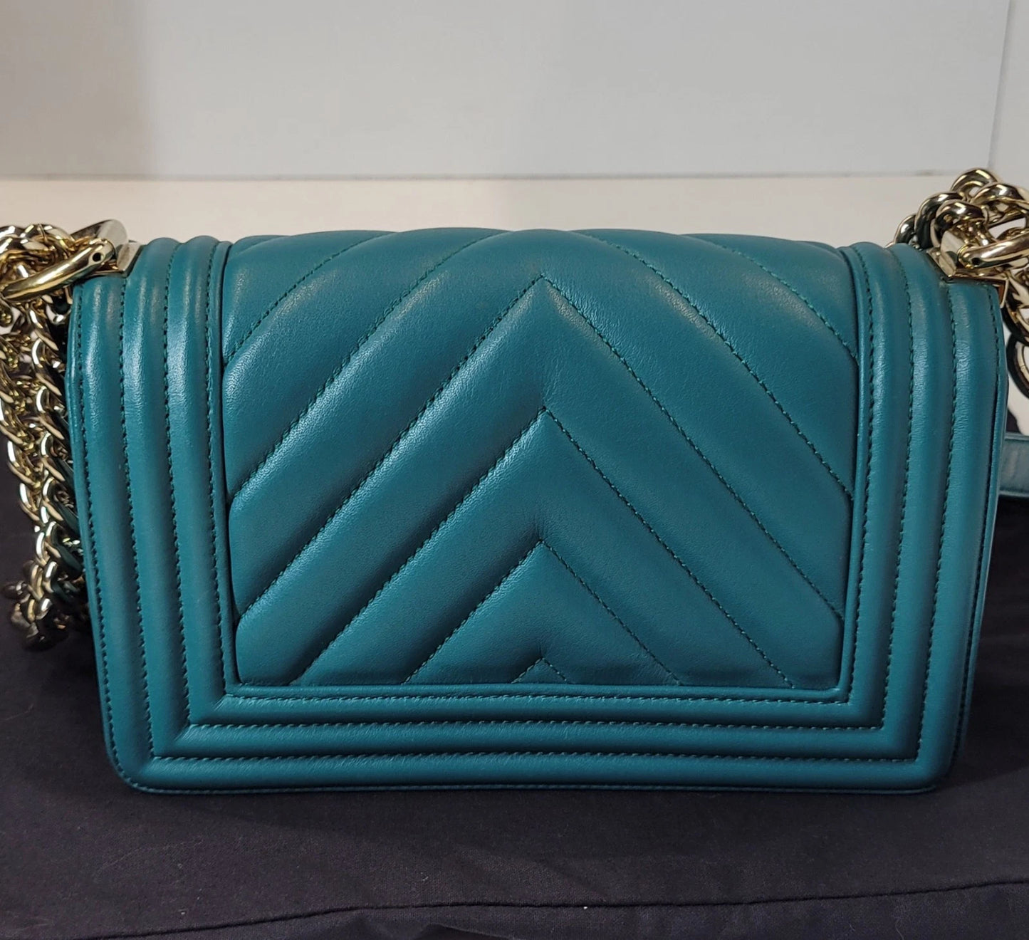 Chanel Lambskin Teal Chevron Leather Boy Bag Series 27