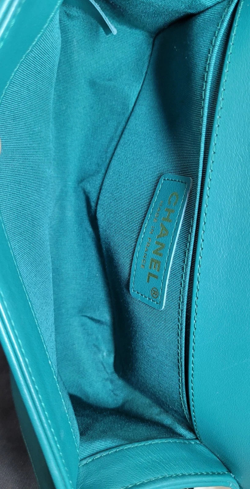 Chanel Lambskin Teal Chevron Leather Boy Bag Series 27