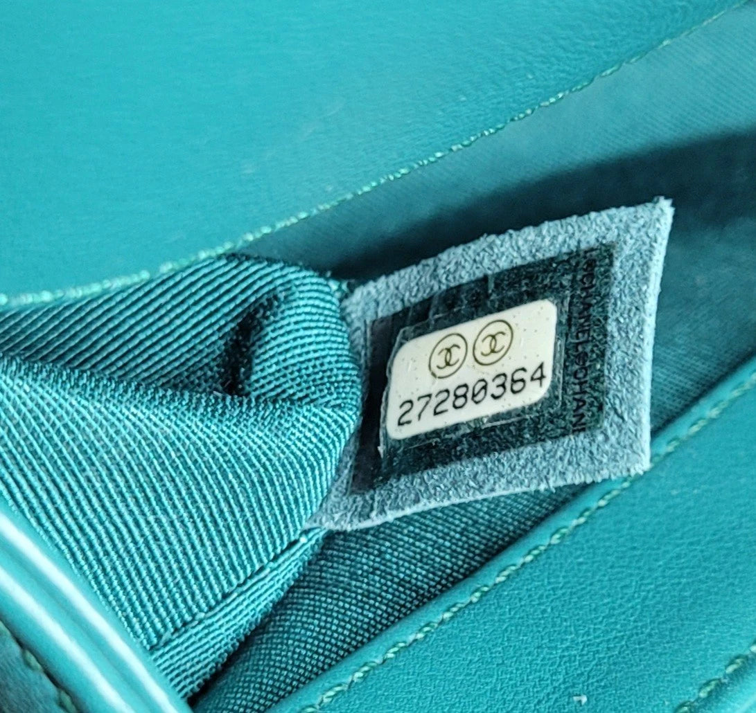 Chanel Lambskin Teal Chevron Leather Boy Bag Series 27