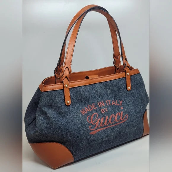Gucci Blue Denim Leather Handbag